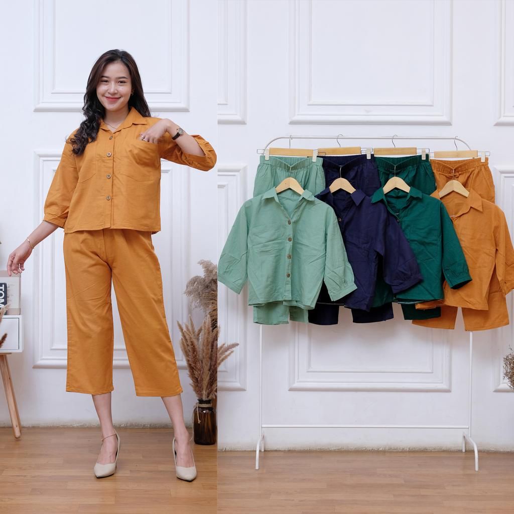 ONE SET CROP Setelan wanita terbaru, BELA SET, BUSUI Setelan Wanita Atasan setelan kulot, setelan wanita polos terbaru+Celana Kekinian one set terb