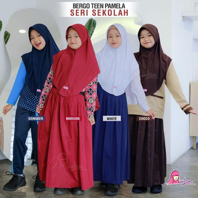 Bergo Teen Pamela Miulan Kids Teen Jilbab Anak Syari Kerudung Polos