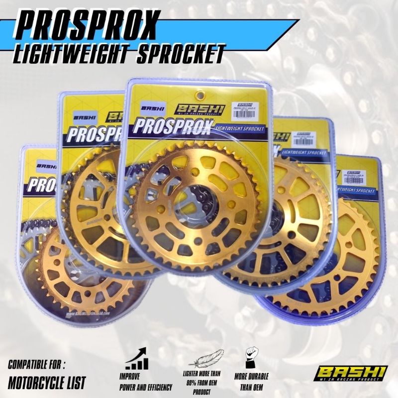 GEAR BELAKANG  BASHI PROSPROX 428 sprocket raving ringan lighweight rear universal suzuki satria fu smash satria 2tak