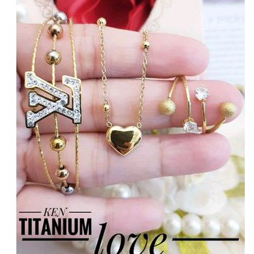 Set Perhiasan Titanium Wanita Dewasa Terbaru Gold Cantik 403a4