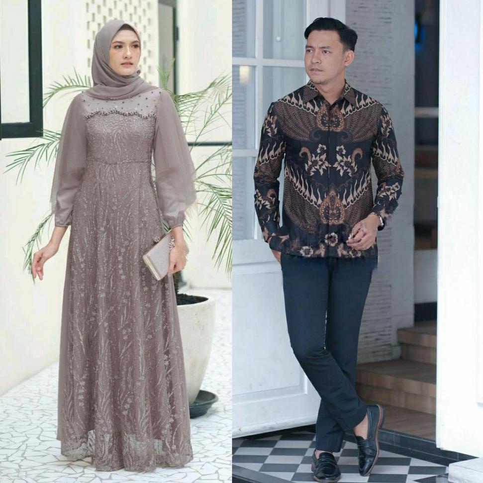 BATIK NAFA BISA COD COUPLE GAMIS MAXI DRESS BRUKAT LUNA MAXI COUPLE GAMIS BROKAT GAMIS PESTA KONDANG