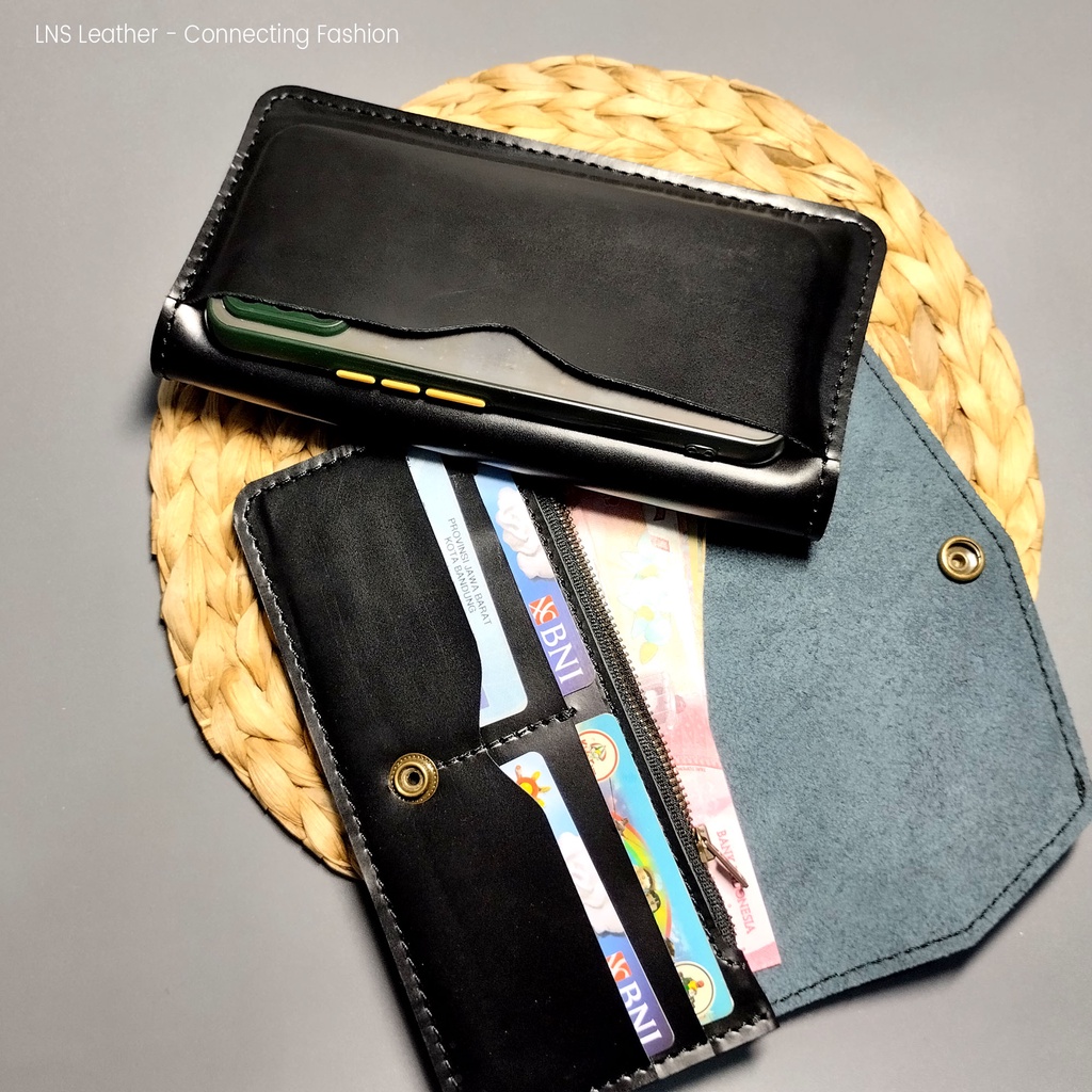 Dompet Panjang Muat HP Dompet Kulit Wanita Pria BLACK