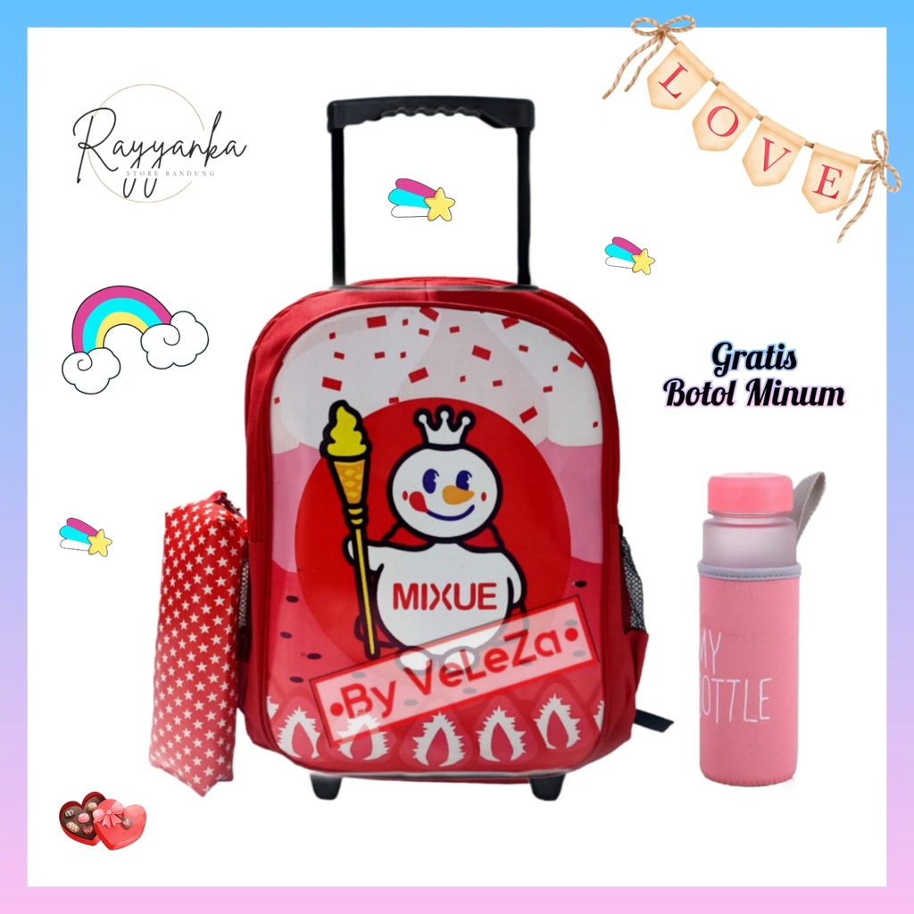 Tas Ransel Troli Anak Perempuan Untuk Sekolah Paud Tk Sd Model Ice Pinki Gratis Botol Minum Lucu