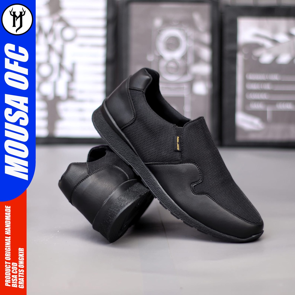 Sepatu Loafers Formal Pantofel Slip On Pria Kasual Hitam Mousa Wanmed