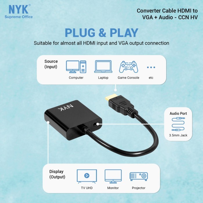 Hdtv to vga 3.5mm audio converter Nyk supreme 1080p 60hz FHD for pc laptop dvd stb - Konverter hdtv male to d-sub female 15 pin