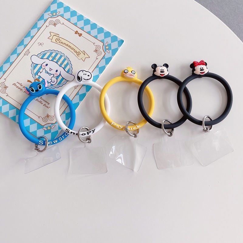 Gantungan hp android iphone kunci bulat gelang tangan aesthetic estetik silikon elastis unik keren waterproof anti air karakter lucu warna hitam ungu pink biru cowok cewek