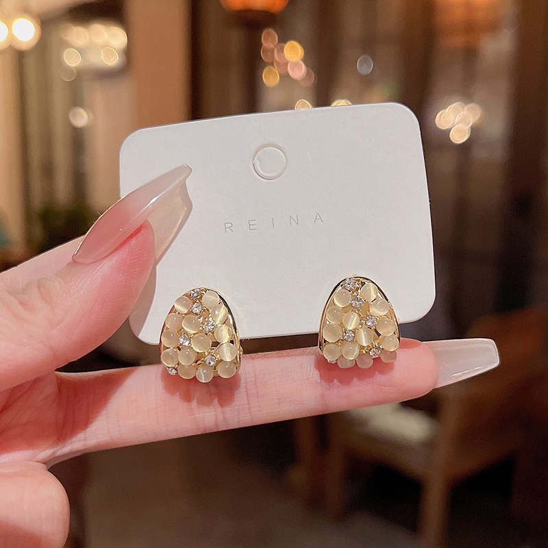 925jarum Perak Desain Baru Opal Anting Wanita Fashion Geometris Telinga Studs