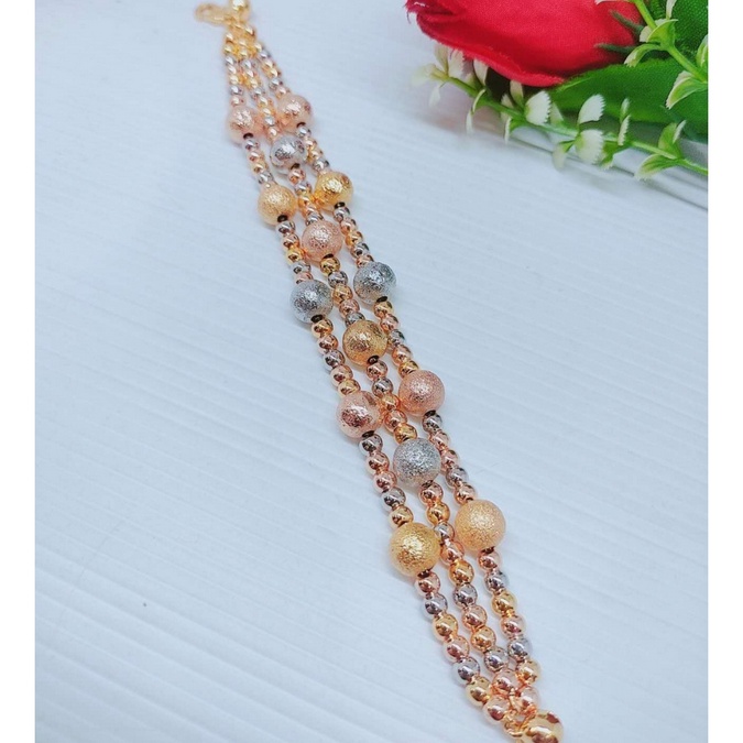 Gelang Titanium Biji Bola Kombinasi Lapis Emas