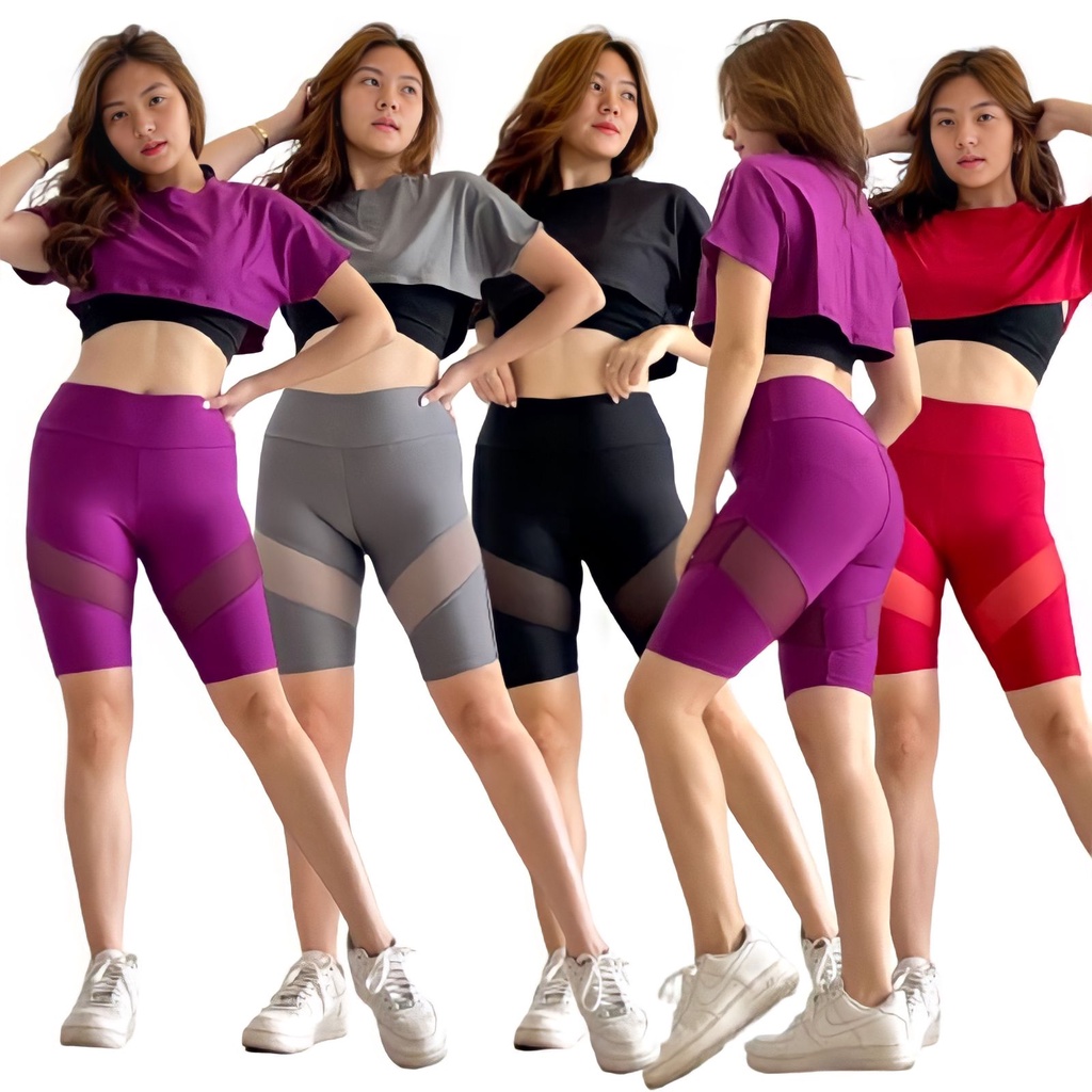 2 pcs Set Crop Legging pendek | Baju Senam Wanita Crop | Baju Olahraga Wanita Crop