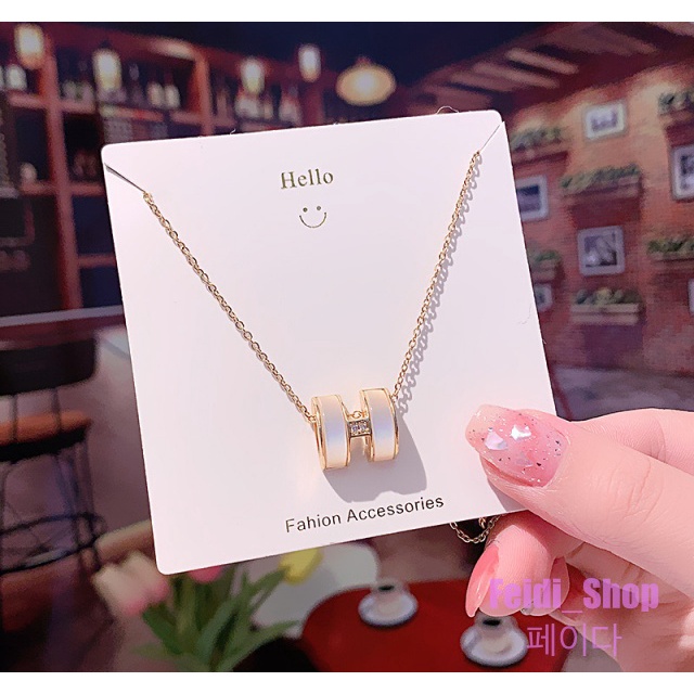 Kalung Heme White Gold Huruf H Abjad Necklace Titanium Anti Karat wanita Fashion Korea