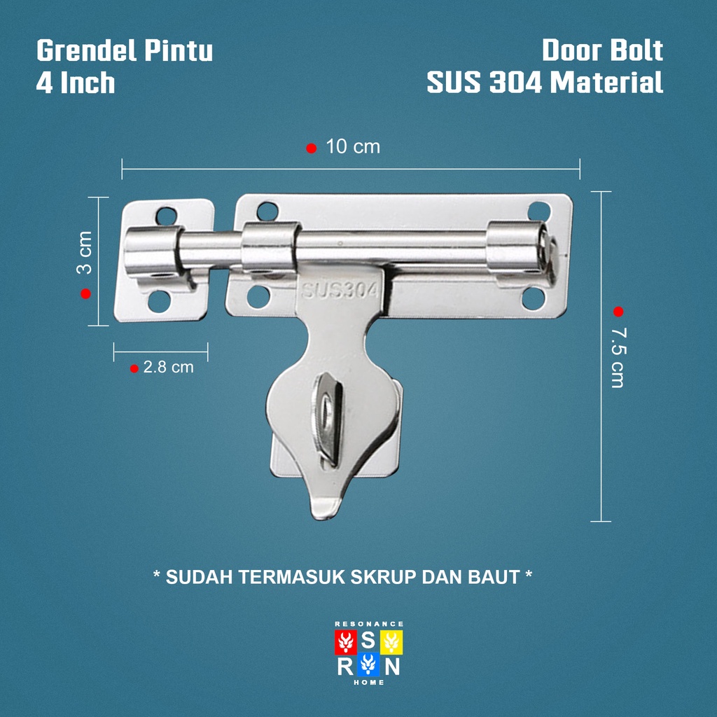 Grendel Pintu SUS 304 4 inch / Kunci Slot Pintu / Resonance Home