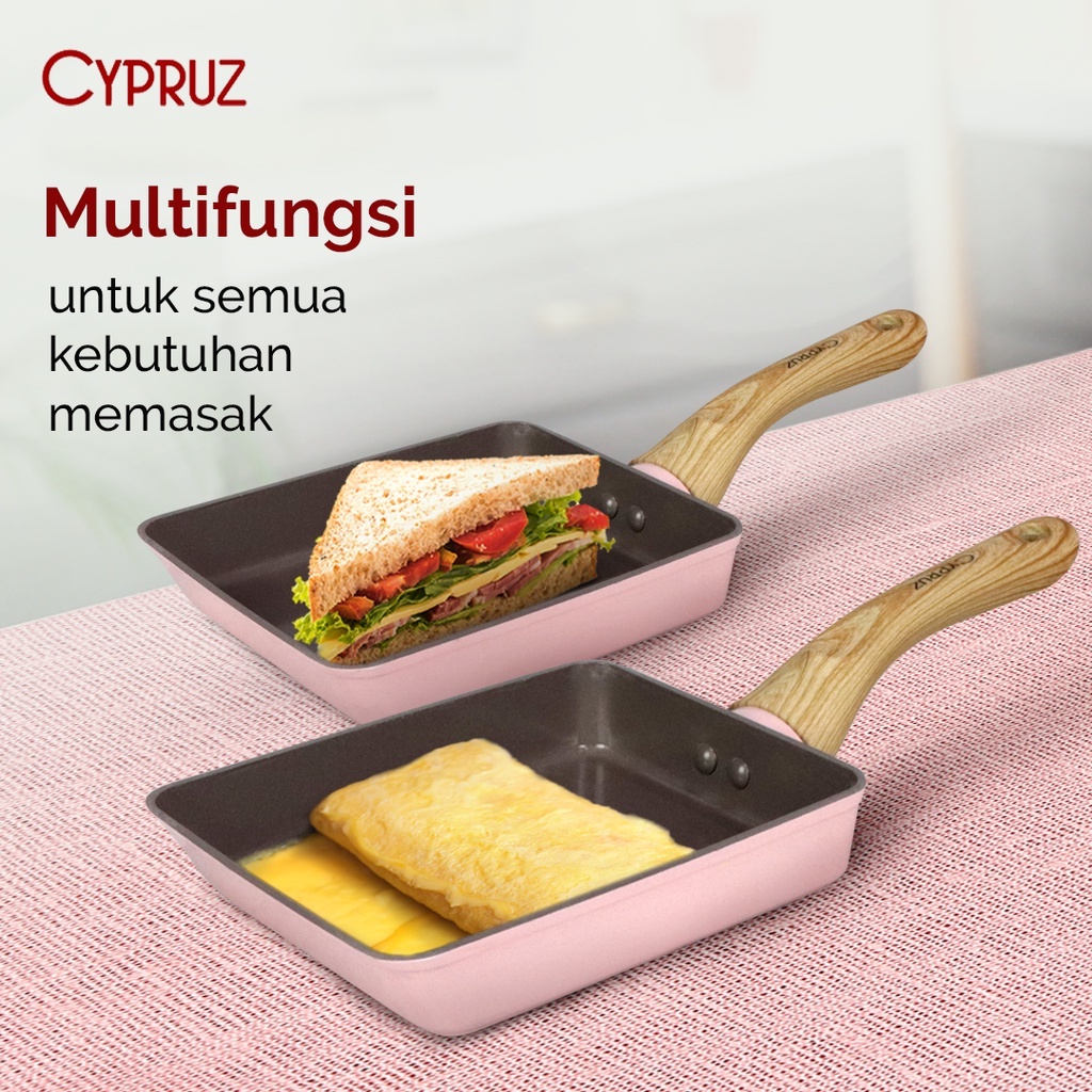 Cypruz Pink Ceramic Series fp 0905 Gg.Putih Kayu Tamagoyaki OMELETTE Pan