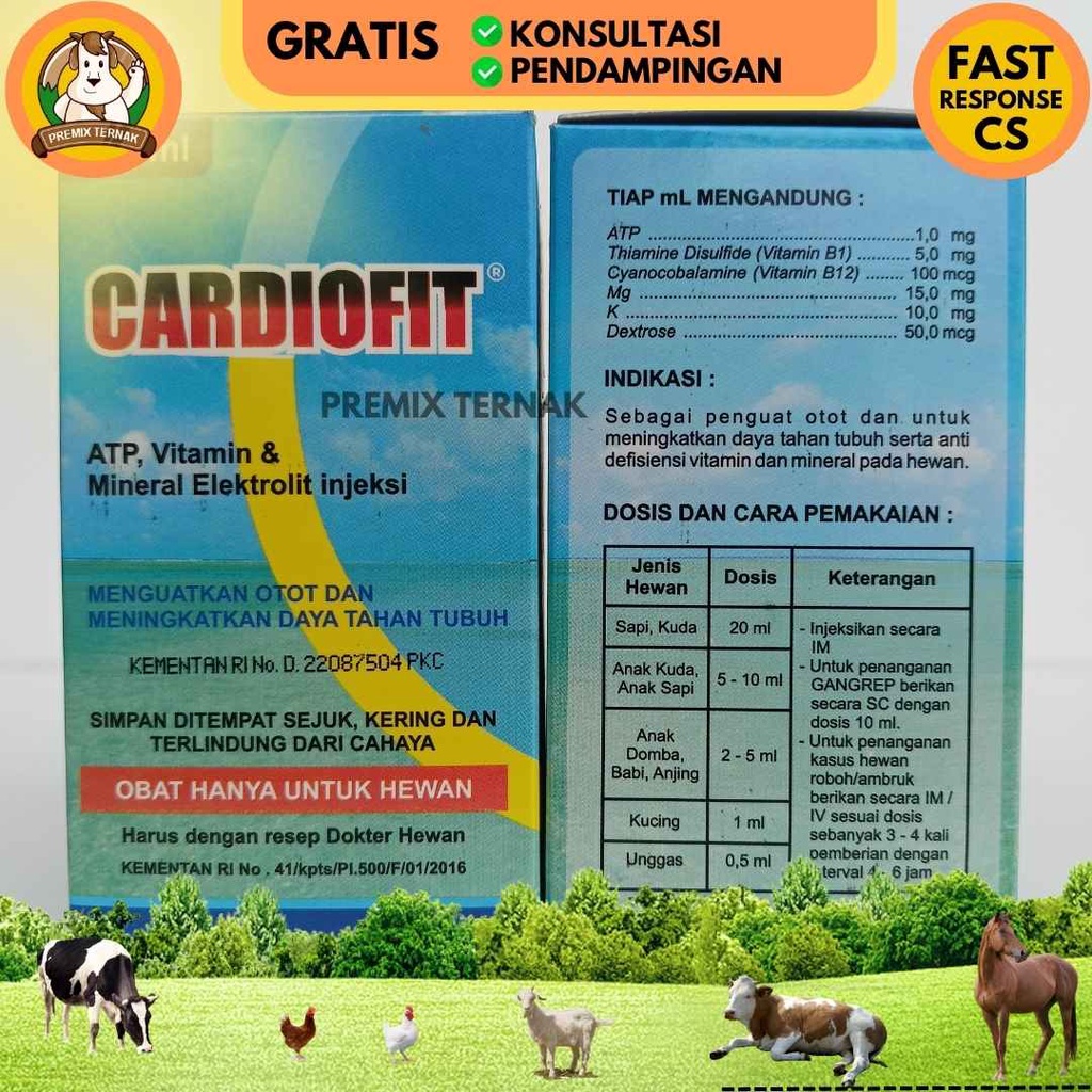 CARDIOFIT 100 ml - A.T.P Vitamin Mineral Penguat Otot Hewan Sapi Kambing Domba Kerbau Ambruk - lIke Novasal complex dan Bio A.T.P