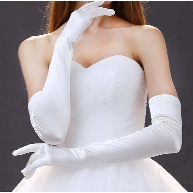 Best Seller Sarung Tangan Pesta Putih Satin Panjang Bridal Wedding Party Gloves