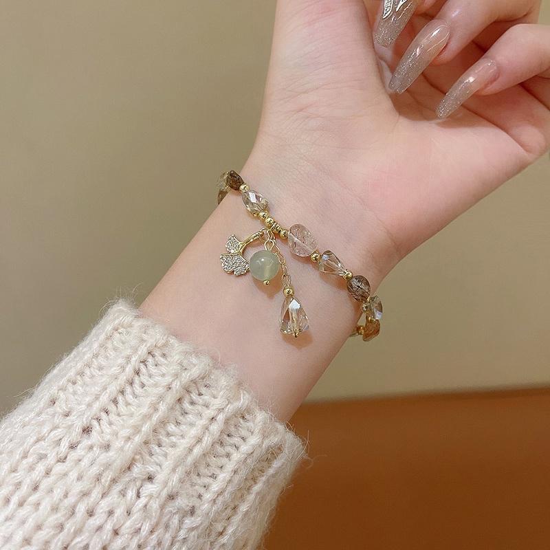 Gelang Daun Berlian Kristal Mewah Perhiasan Tangan Opal Super Lucu