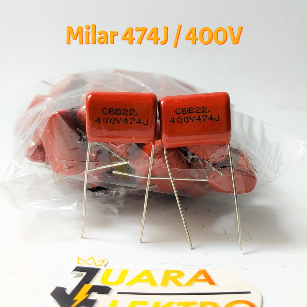 Capasitor Milar 474J / 400V Merah | Kapasitor Milar 474 J / 400 Volt