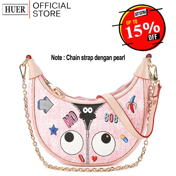 HUER ~ Tas Wanita Vivila Eye Theme Printed Sling Bag 9454-236Pink