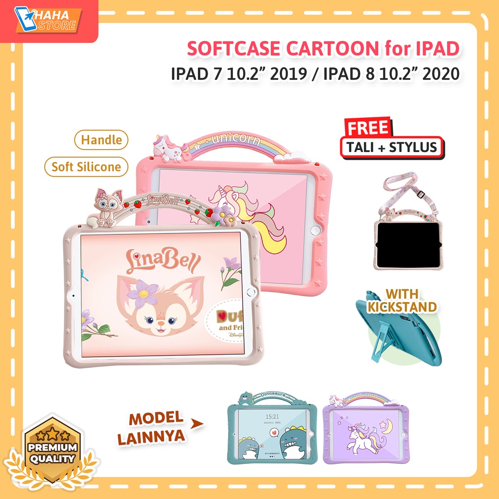 iPad 7 / iPad 8 10.2 inch 2019 2020 Softcase Casing Case Silicone Kucing Dino Cartoon Lucu Stand Han