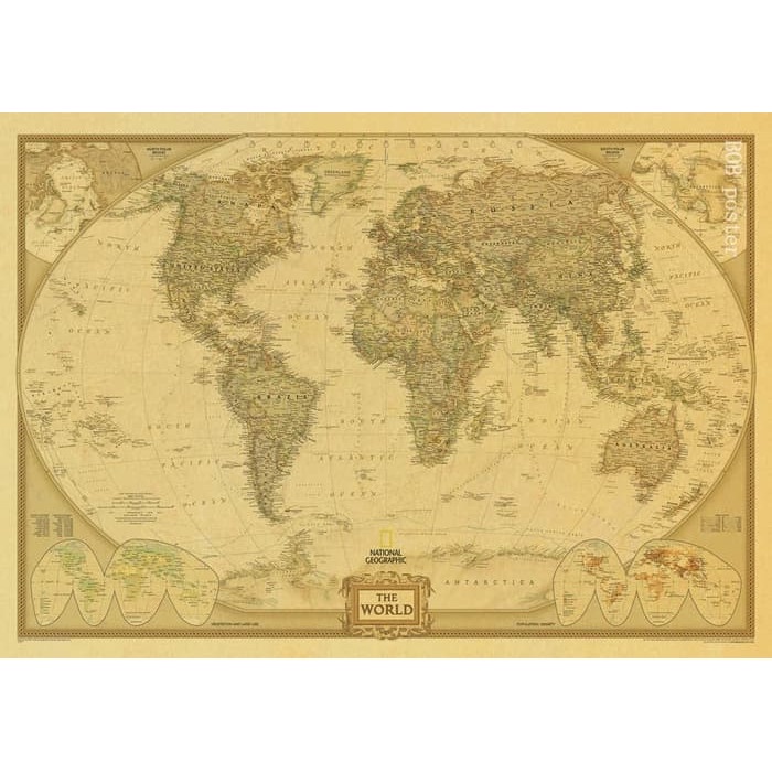 Terlaris Peta Dunia Retro Vintage Gaya Kuno Bahan Kertas Kraft