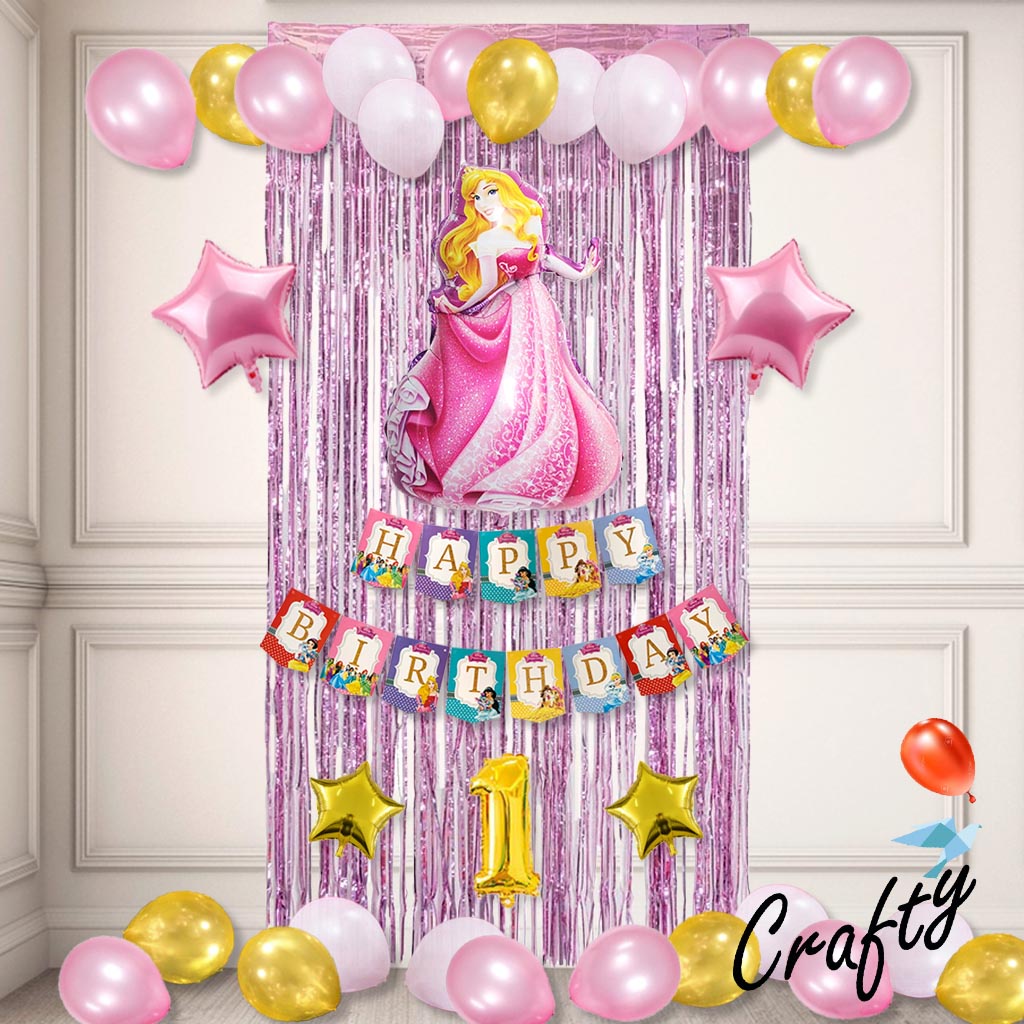 [PAKET] BIRTHDAY Set BANNER PRINCESS CURTAIN Dekorasi Pesta Ulang Tahun Anak