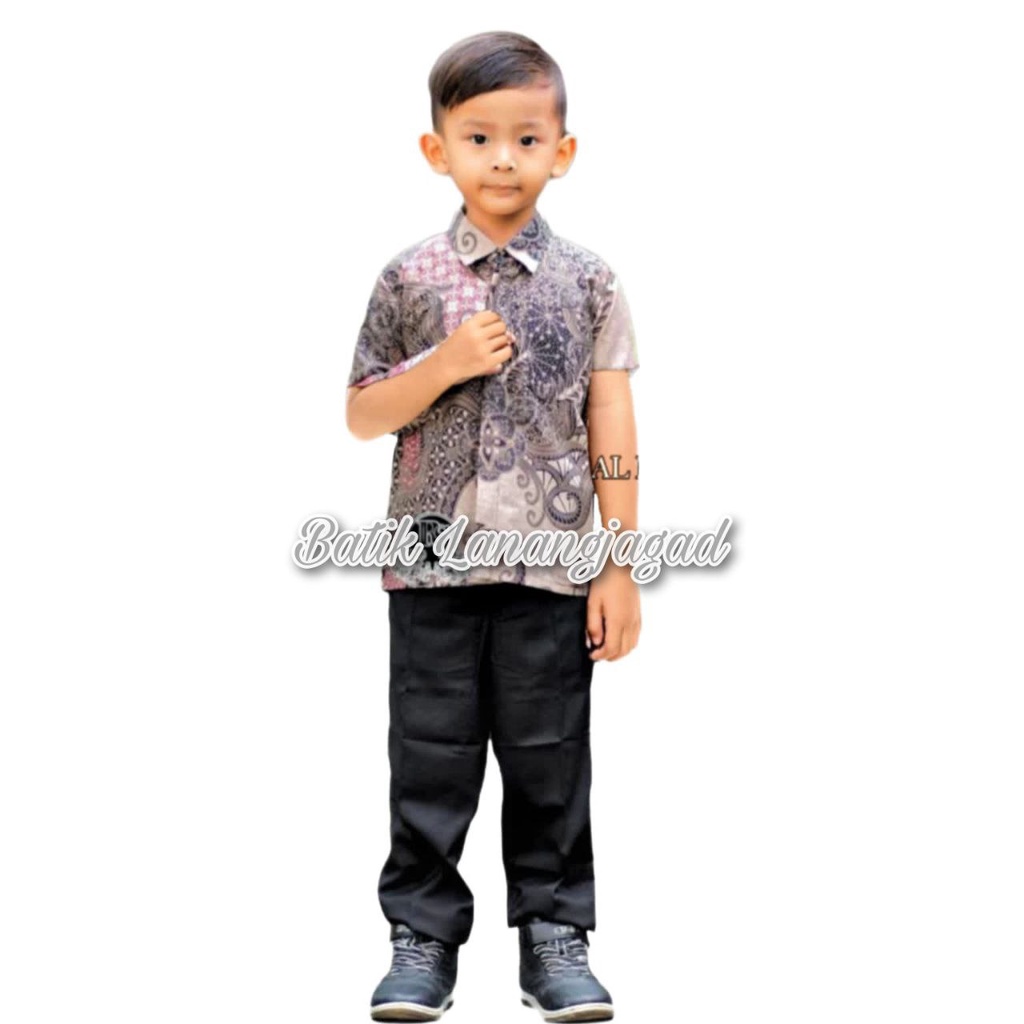 Kemeja Batik Anak Laki-Laki Lengan Pendek Warna Dusty Pink