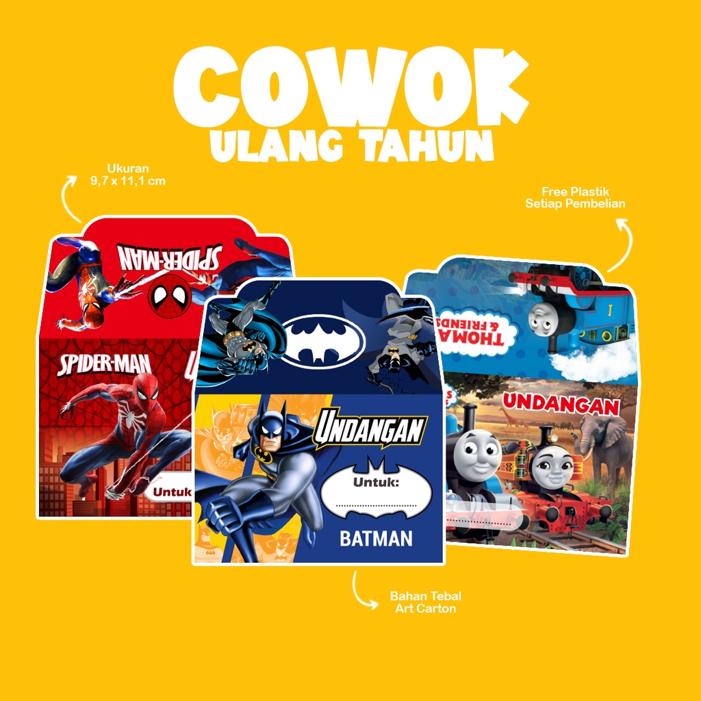 UNDANGAN ULANG TAHUN LIPAT ANAK 1PACK (ISI 5PCS) FREE PLASTIK / KARTU UCAPAN ULTAH KARAKTER SUPER HERO /  UNDANGAN HAPPY BIRTHDAY ANAK