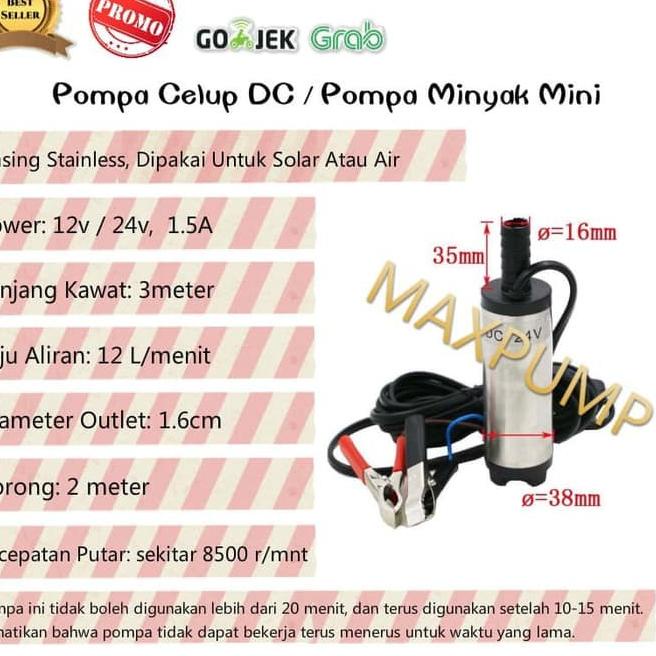 ➦ MAXPUMP DC24V 38MM pompa air celup 24Volt DC mini submersible pompa minyak solar air celup Pompa A