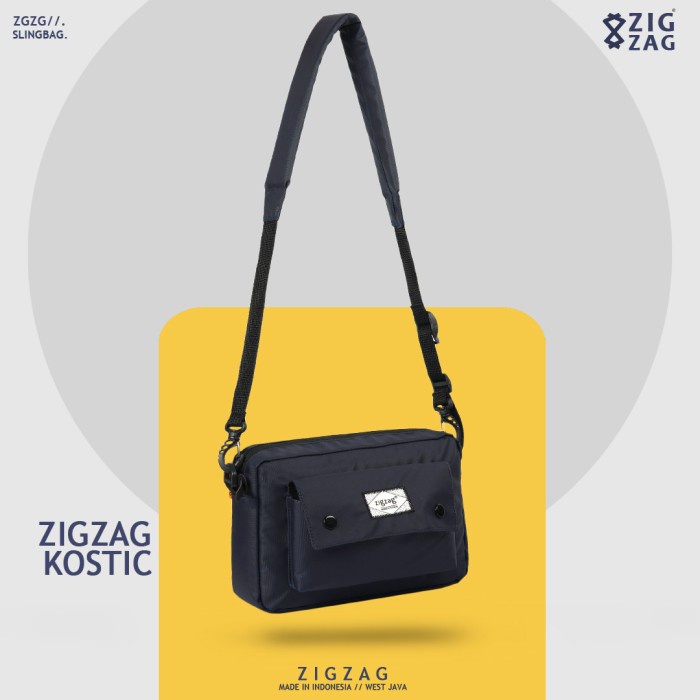 Tas Tas Selempang Pria Zigzag Kostic - Tas Slingbag Pria Wanita Casual Ori - Navy selempang punggung