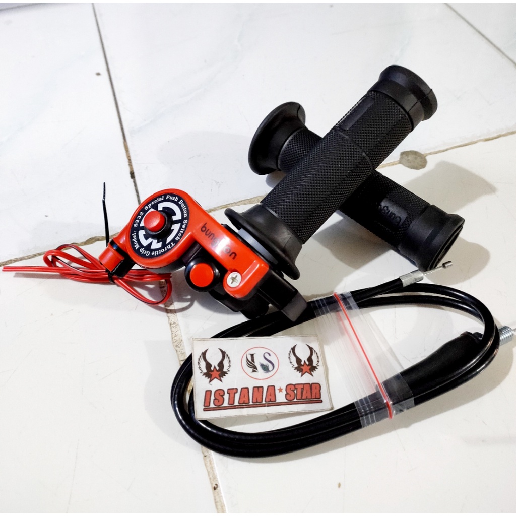 Gas Spontan Bungbon 2 Tombol + Handgrip Universal Motor Vixion,Satria Fu,Sonic,Cbr,Ninja,R15,Beat,Supra,Jupiter,Mio,Vario,Mx,Scoopy,Megapro,GlPro,Thunder,CB, Dll