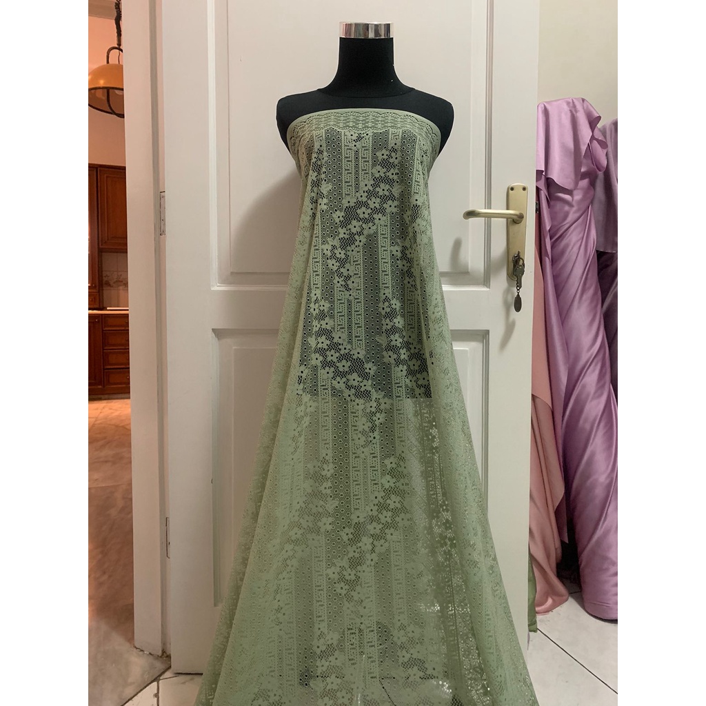 Kain Kebaya Brokat Brukat Lace Ayana Motif Bunga Warna Hijau Sage Green