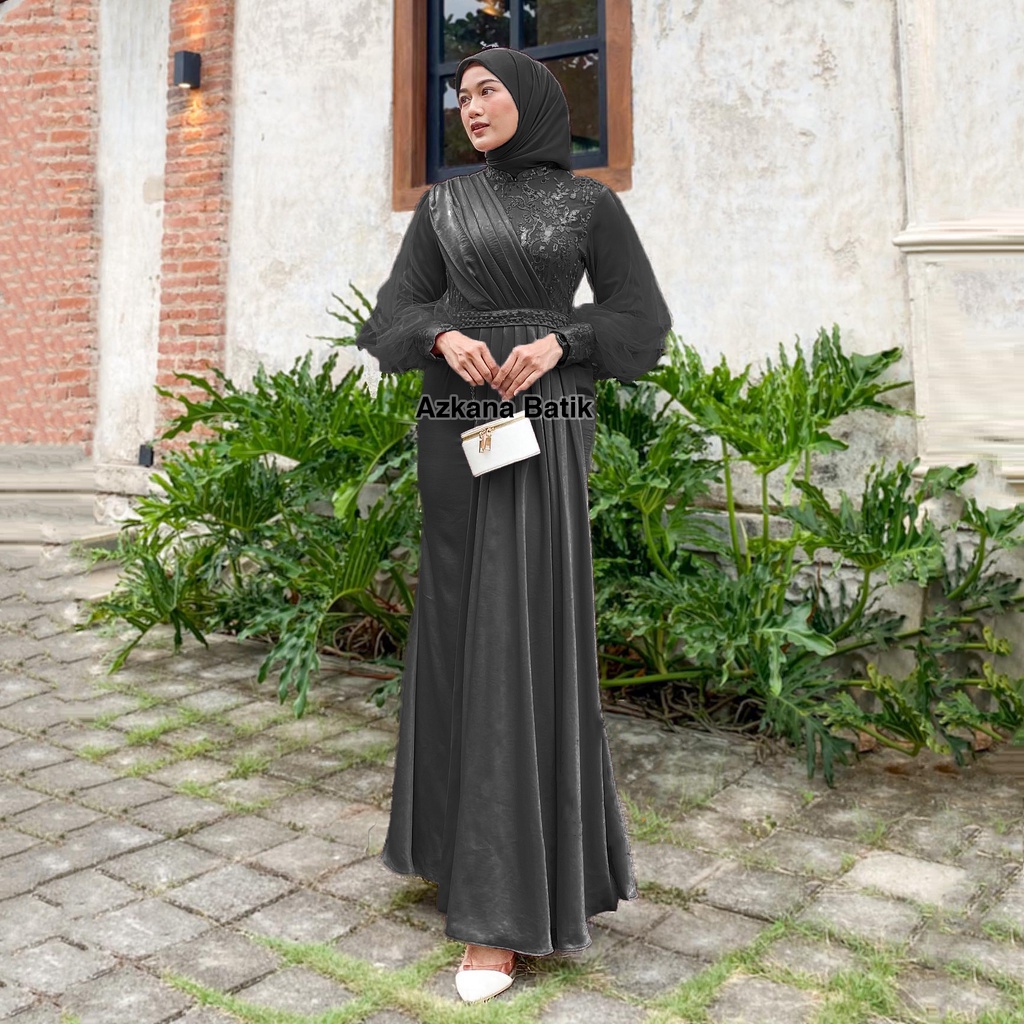 AZKANA BATIK - BISA COD MAXI DRESS GAMIS BROKAT WARNA HITAM BLACK ADEEVA BRUKAT TULLE KEKINIAN OUTFIT PESTA SERAGAM BRIDESMAID GAMIS BROKAT TILLE DRESS KONDANGAN GAMIS LEBARAN