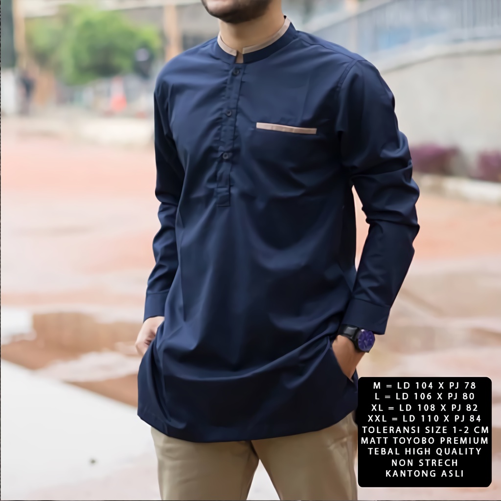 Baju Koko Pria Lengan Panjang Motif Polos Warna Navy Toyobo - Baju Koko Pria Dewasa - Busana Muslim Pria - Baju Lebaran Pria - Koko Pria Dewasa - Muslim Pria - Baju Kokoh - Baju Koko Batik - Koko Batik Pria - Alqorni - Baju Ramadhan - Seragam Hadroh