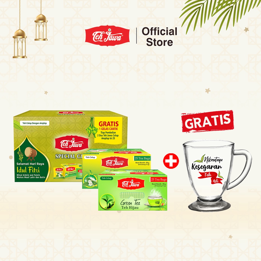 

Teh Jawa BKS Giftpack Lebaran Gratis Gelas Cantik (Isi Jasmine + Green Tea Amplop)