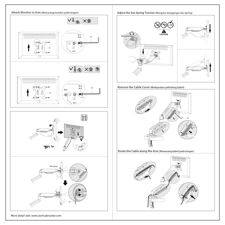 Oximus ZDP1118 / 1118 Bracket TV Monitor Gas Spring Tilt Swivel