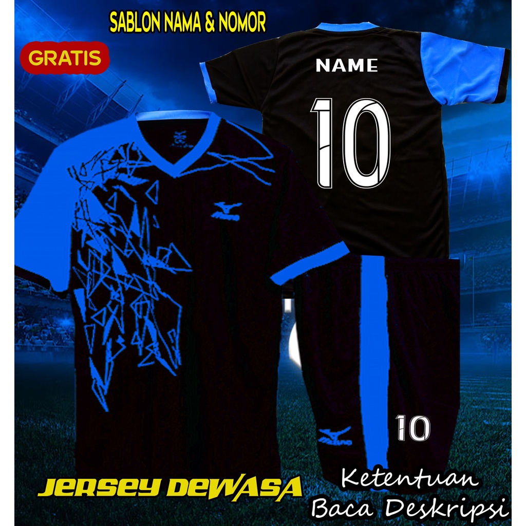 Baju Jersey Bola Futsal Stelan Pria Dewasa Gratis Sablon Nama dan Nomor