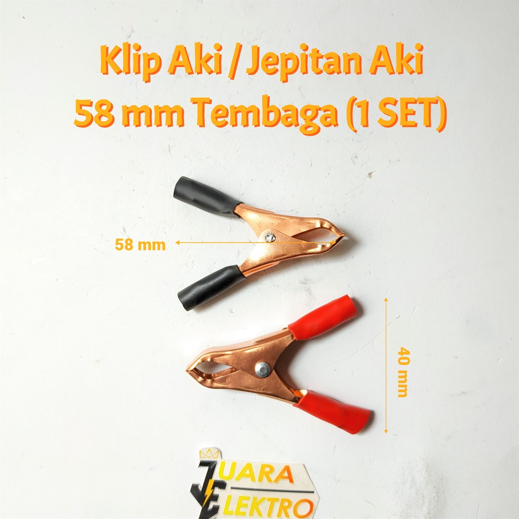 Klip AKI / Jepitan Aki 58 mm Merah + Hitam (1 SET) | Jepit Accu/Battery Clip 58mm Tembaga 1 SET