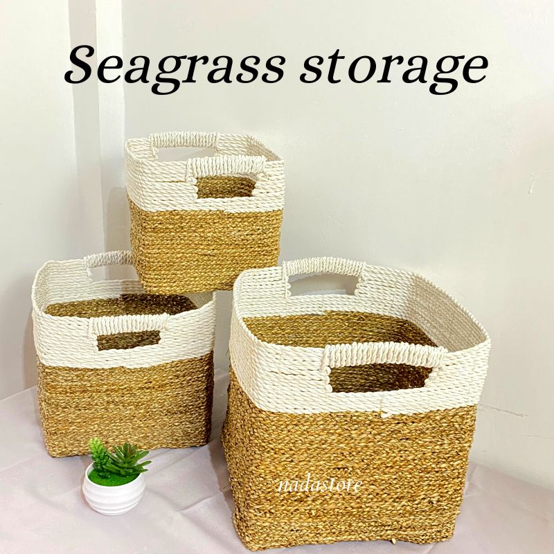 Keranjang Seagrass storage box / Box recta square seagrass satuan / Keranjang Laundry