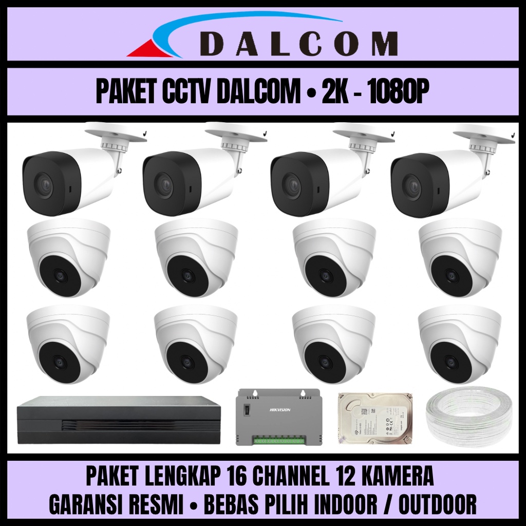 PAKET CCTV DALCOM 16 CHANNEL 12 KAMERA 2K 1080P