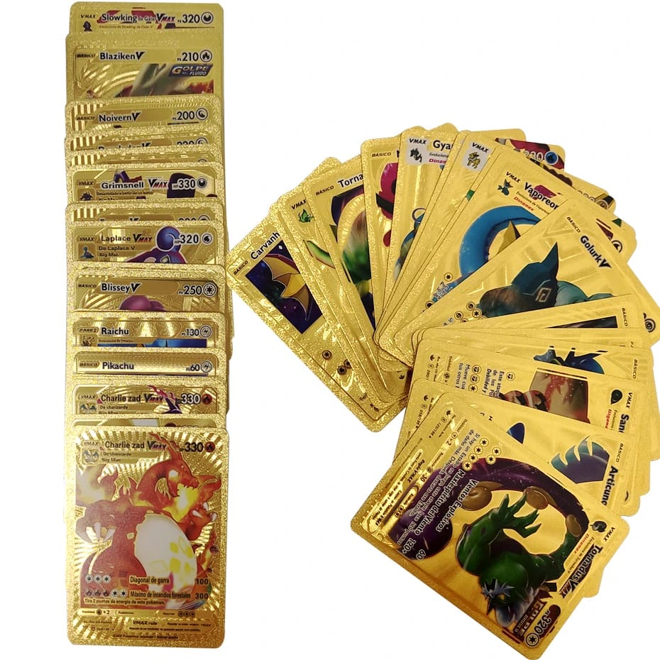 10Pcs Pokemon Emas Foil Kartu Anime Kartun Pokemon Versi Bahasa Inggris Kartu Tcg untuk Penggemar Koleksi