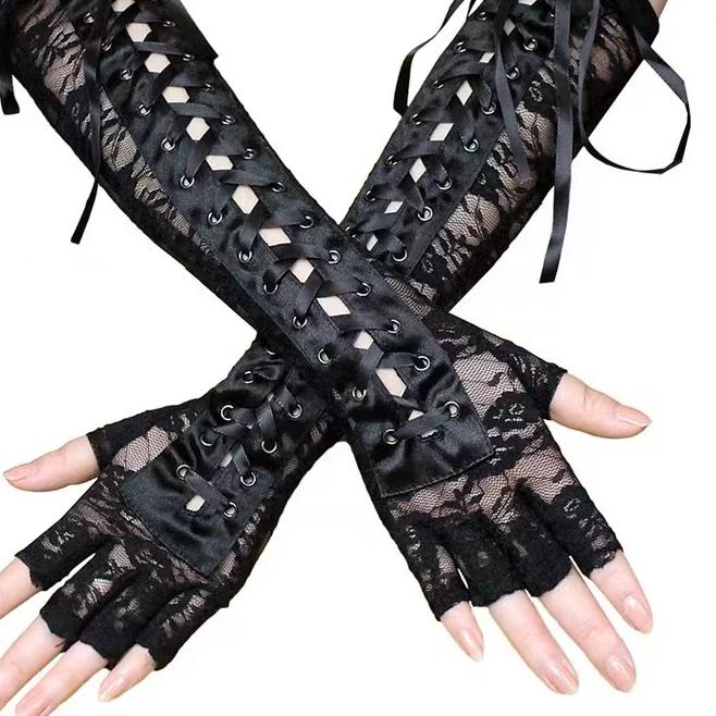 ✭ Women Gothic Fingerless Gloves Sewing Fishnet 8541 ◌