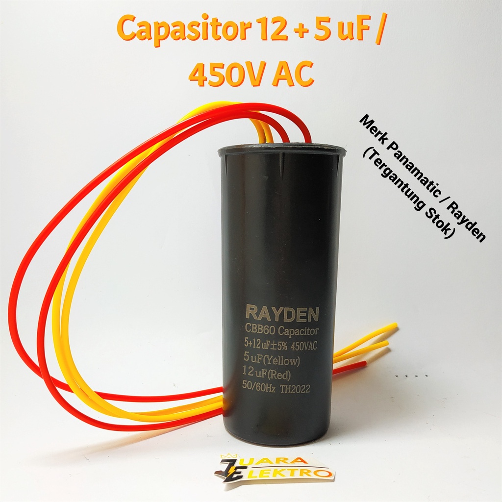 Kapasitor Mesin Cuci 12 + 5 uF / 450 VAC | Capasitor Mesin Cuci 12+5uF / 450VAC Body Bulat RAYDEN