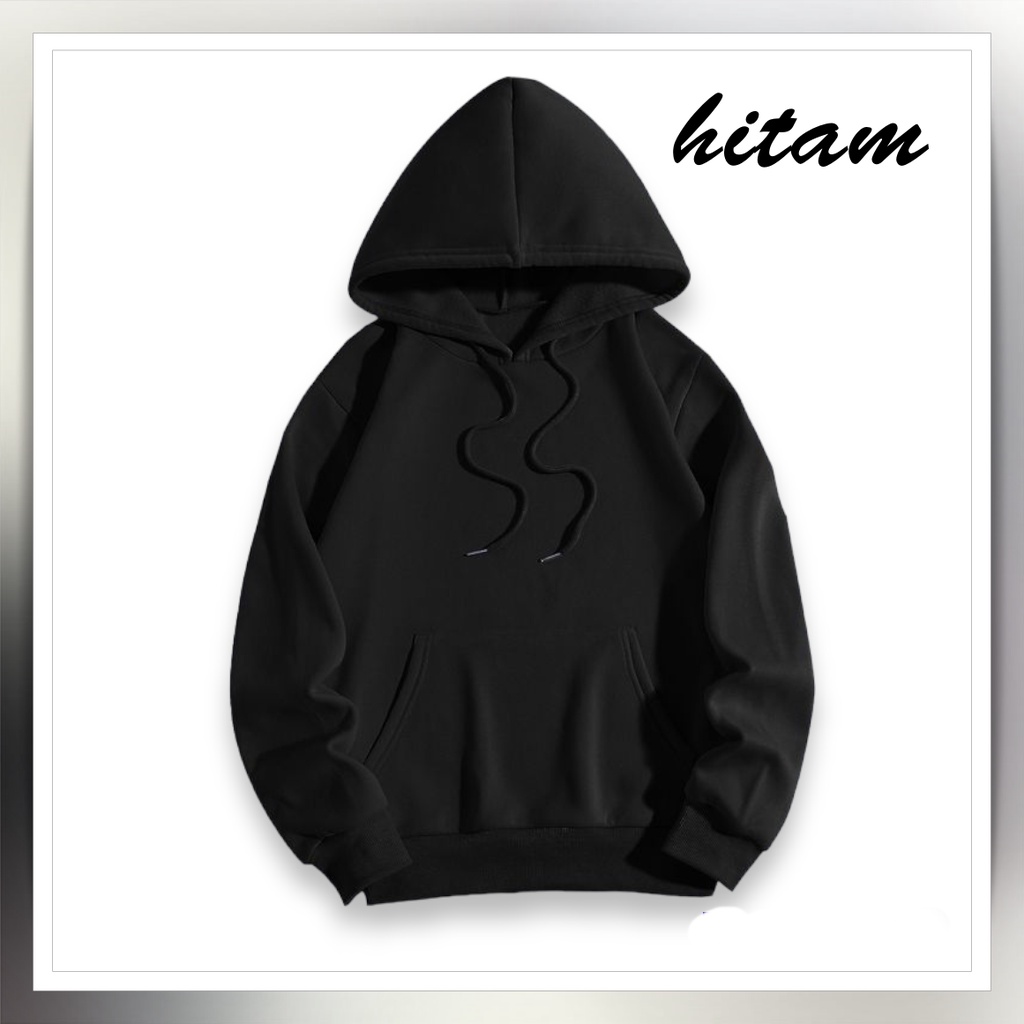 Sweater Hoodie Polos jemper pria Bahan Tebal Warna Hitam / switer jumper polos cowok katun murah
