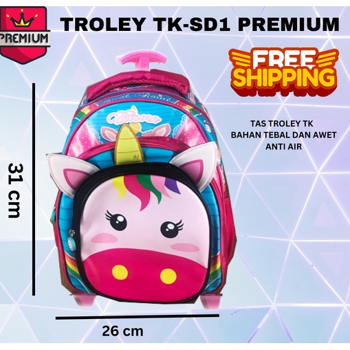 COD ~ 2in1 Troli + Ransel  / Tas TROLEY Sekolah Anak TK UNICORN RIDING KARAKTER TAS LAKI LAKI PEREMPUAN IMPORT