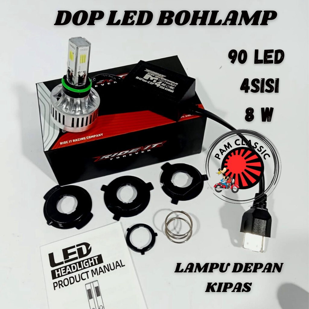 DOP LED BOHLAM LED LAMPU DEPAN KIPAS 90 LED 4 SISI 80W AC DC BEAT VARIO TIGER JUPITERZ