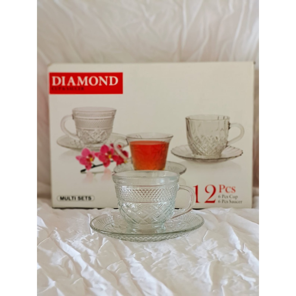 Diamond Cup & Saucer Set Gelas + Lepek KIG Group - 12 Pcs