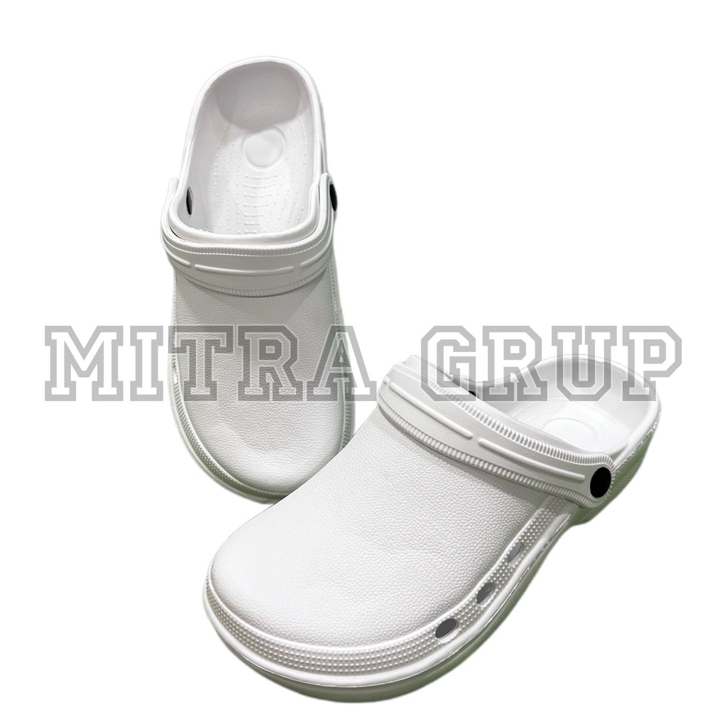 Sandal Kodok Putih Hema model CROCS, Sandal Medis Dokter Perawat Model Crocs, Sandal Umroh Haji, Sandal Pabrik, Sandal Kamar Mandi Anti Slip Promo mitra