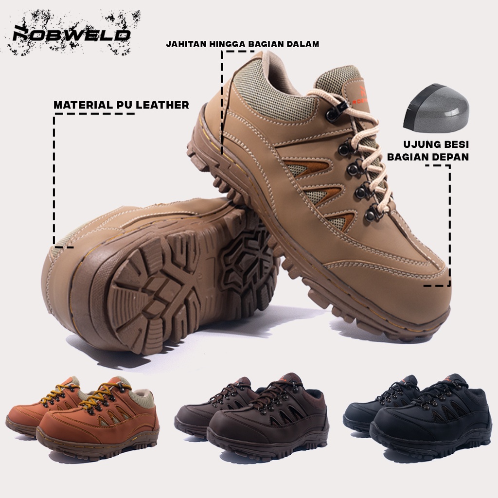 Sepatu Pria Safety Kerja Lapangan Proyek Outdoor - Sepatu Septi Ujung Besi - Sepatu Septy Pria - Safety Shoes Adventure Robweld