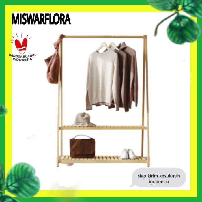 hanger stand hanger 2 tingkat baju / gantungan baju kayu(R3M6) stand hanger stand hanger baju stand 