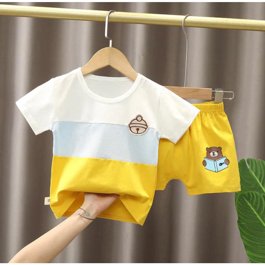 Setelan bara kaos oblong anak laki laki motif panda usia 1 sampai 5 tahun/baju anak/pakaian anak/setelan anak/pakaian anak