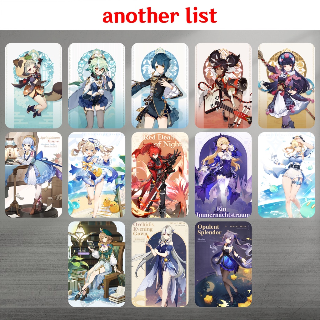 Koleksi Photocard / Kartu Anime Game Genshin Impact A1 - Ayaka Diluc Eula Ganyu HuTao Jean Kazuha Keqing Klee Kokomi Nahida Nilou Shogun Tartaglia Venti Xiao Yae Miko Yelan Yomiya Zhongli